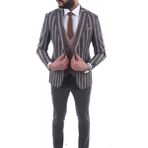 Jan Carlucci Kombinli Slimfit Yelekli Takım Elbise - 56 - Gri