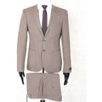 Jan Carlucci Slim Fit Beli Lastikli-Yarım Astar-Mono Yaka-Çift Yırtmaç Kahverengi Torba Cep Drop 6 Takım Elbise - 54