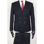 Jan Carlucci Slim Fit Geniş Sivri Yaka-Çift Yırtmaç Lacivert Çift Cep Kruvaze Drop 6 Takım Elbise - 58