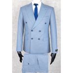 Jan Carlucci Slim Fit Geniş Sivri Yaka-Çift Yırtmaç Mavi Çift Cep Kruvaze Drop 6 Takım Elbise - 58