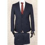 Jan Carlucci Slim Fit Mono Yaka-Çift Yırtmaç Lacivert Kareli Yelekli Drop 6 Takım Elbise - 50