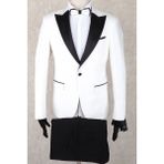 Jan Carlucci Slim Fit Saten Sivri Yaka-Çift Yırtmaç Beyaz Drop 6 Damatlık Smokin - Full Set Yelek, Gömlek, Papyon - 62
