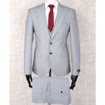 Jan Carlucci Slim Fit Sivri Yaka Çift Yırtmaç Açık Gri Drop 6 Yelekli Takım Elbise - 50 - 6 Drop
