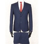 Jan Carlucci Slim Fit Sivri Yaka-Çift Yırtmaç Açık Lacivert Drop 6 Yelekli Takım Elbise - 52