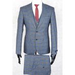 Jan Carlucci Slim Fit Sivri Yaka-Çift Yırtmaç Gri Kareli Yelekli Drop 6 Takım Elbise - 46