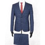 Jan Carlucci Slim Fit Sivri Yaka-Çift Yırtmaç Lacivert Kareli Drop 6 Yelekli Takım Elbise - 50