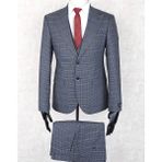 Jan Carlucci Slim Fit Sivri Yaka-Çift Yırtmaç Lacivert Kareli Drop 6 Yelekli Takım Elbise - Gri - 56