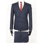 Jan Carlucci Slim Fit Sivri Yaka-Çift Yırtmaç Lacivert Kareli Kruvaze Drop 6 Takım Elbise - 54