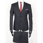Jan Carlucci Slim Fit Sivri Yaka-Çift Yırtmaç Siyah Drop 6 Yelekli Takım Elbise - 52