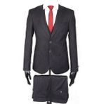 Jan Carlucci Slim Fit Sivri Yaka Çift Yırtmaç Siyah Drop 6 Yelekli Takım Elbise - 58 - 6 Drop
