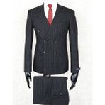 Jan Carlucci Slim Fit Sivri Yaka-Çift Yırtmaç Siyah Kareli Kruvaze Drop 6 Takım Elbise - 58