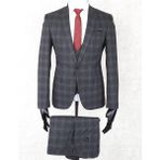 Jan Carlucci Slim Fit Sivri Yaka-Tek Yırtmaç Antrasit Kareli Drop 6 Yelekli Takım Elbise - 46 - 6 Drop