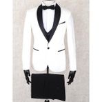 Jan Carlucci Slimfit Beyaz Şal Yaka Damatlık Takım Ceket - Yelek - Pantolon - Gömlek - Papyon - 56 - 6 Drop