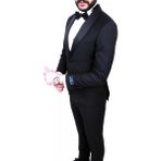Jan Carlucci Slimfit Şal Yaka Damatlık Takım Ceket - Yelek - Pantolon - Gömlek - Papyon - 6 Drop - 44 - Siyah