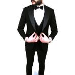 Jan Carlucci Slimfit Sivri Yaka Damatlık Takım Ceket - Yelek - Pantolon - Gömlek - Papyon - 56 - 6 Drop - Siyah
