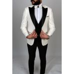 Jan Carlucci Slimfit Sivri Yaka Damatlık Takım Ceket - Yelek - Pantolon - Gömlek - Papyon - 6 Drop - 50 - Beyaz