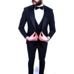 Jan Carlucci Slimfit Sivri Yaka Damatlık Takım Ceket - Yelek - Pantolon - Gömlek - Papyon - 6 Drop - Lacivert - 54