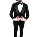 Jan Carlucci Slimfit Sivri Yaka Damatlık Takım Ceket - Yelek - Pantolon - Gömlek - Papyon