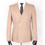 Jan Carlucci Yazlık Kruvaze -Yarım Astar- Metal Düğme Slimfit Drop 6 Ceket- Açık Somon Rengi - 56 - 6 Drop - Camel