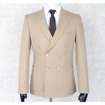 Jan Carlucci Yazlık Kruvaze -Yarım Astar- Metal Düğme Slimfit Drop 6 Ceket- Bej Rengi - 52 - 6 Drop