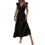 Janes Collection Kadın Kısa Kollu Kruvaze Yakalı Beli Lastikli Müslim Elbise (SİYAH, 2XL - 3XL)