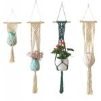 janeunique 4 adet çiçek askısı, iç mekan, makrome çiçek askısı, Boho dekorasyon, pamuk ip, çiçek saksısı, bitki tutucu, balkon, oturma odası için askı