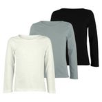 Janisramone® Çocuk tişörtü, 3'lü paket, uzun kollu tişört, kız çocuk, yuvarlak yaka, spor tişört, erkek çocuk, tek renkli, esnek, polietilen okul tişörtü, rahat yazlık üst giyim, Beyaz - Gri - Siyah