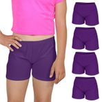 janisramone® Hotpants kız bisikletçi pantolonu, yumuşak elastik bel, yaz, fitness stüdyosu, yoga, jimnastik, kız, hafif aktif giyim, egzersiz spor pantolonu, bale kızı, neon dans şortu, 4 adet, mor, 5