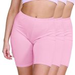 janisramone® Kadın Bisiklet Şortu, 3'lü Paket Düz Elastik Bel Diz Üstü Dar Kesim Kadın Spor Şortu, Yumuşak Esnek Yoga Sporları Koşu Kadın Spor Giyim, bebek pembesi, 20-22