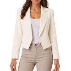 janisramone® Kadınlar için Kırpılmış Blazer Ceketler, Hafif Tam Astarlı Uzun Kollu Yumuşak Blazerler Kadın Ceketleri Önü Açık Yaz Yakalı Kaban Bayan Ceket, Günlük ve Resmi Kadın Siyah Blazer, krem, 20