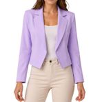 janisramone® Kadınlar için Kırpılmış Blazer Ceketler, Hafif Tam Astarlı Uzun Kollu Yumuşak Blazerler Kadın Ceketleri Önü Açık Yaz Yakalı Kaban Bayan Ceket, Günlük ve Resmi Kadın Siyah Blazer, leylak