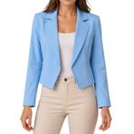 janisramone® Kadınlar için Kırpılmış Blazer Ceketler, Hafif Tam Astarlı Uzun Kollu Yumuşak Blazerler Kadın Ceketleri Önü Açık Yaz Yakalı Kaban Bayan Ceket, Günlük ve Resmi Kadın Siyah Blazer, mavi