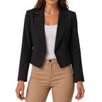 janisramone® Kadınlar için Kırpılmış Blazer Ceketler, Hafif Tam Astarlı Uzun Kollu Yumuşak Blazerler Kadın Ceketleri Önü Açık Yaz Yakalı Kaban Bayan Ceket, Günlük ve Resmi Kadın Siyah Blazer, siyah, 8