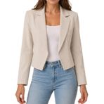 janisramone® Kadınlar için Kırpılmış Blazer Ceketler, Hafif Tam Astarlı Uzun Kollu Yumuşak Blazerler Kadın Ceketleri Önü Açık Yaz Yakalı Kaban Bayan Ceket, Günlük ve Resmi Kadın Siyah Blazer, Stone, 8