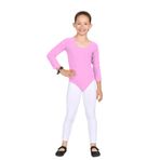 Janisramone Kız çocuk uzun kollu jimnastik dans bale bodysuit üniforma spor kıyafeti üst 3-14 yaş, Pembe bebek, 3-4 Yaş