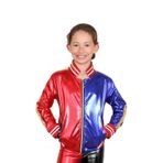 Janisramone Kızlar Çocuklar Kırmızı Mavi Misfit Cosplay Cadılar Bayramı Kostüm Parlak Ceket Hotpants Tayt Pantolon