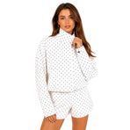 janisramone® Yazlık Eşofman Kadın Tam Set, Eşleşen Şortlu Yüksek Yaka Puantiyeli Ceket Bayan Lounge Giyim Setleri, Toplanmış Namlu Manşet Kollu Üst ve Şort İki Parça Kıyafet Kadın Co ord Seti, beyaz