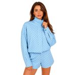 janisramone® Yazlık Eşofman Kadın Tam Set, Eşleşen Şortlu Yüksek Yaka Puantiyeli Ceket Bayan Lounge Giyim Setleri, Toplanmış Namlu Manşet Kollu Üst ve Şort İki Parça Kıyafet Kadın Co ord Seti, mavi