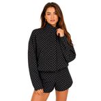 janisramone® Yazlık Eşofman Kadın Tam Set, Eşleşen Şortlu Yüksek Yaka Puantiyeli Ceket Bayan Lounge Giyim Setleri, Toplanmış Namlu Manşet Kollu Üst ve Şort İki Parça Kıyafet Kadın Co ord Seti, siyah