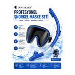Janissary L1S m-Mavi Profesyonel Şnorkel Maske Seti – Temperli Cam Dalış Maskesi + Şnorkel Borusu +Deniz ve Havuz Kullanı