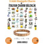 Janra World 3 Adet Rastgele Charm + Italyan Charm Bileklik Seti | Sürpriz Hediye Ile Birlikte - 18 cm - Somon