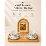 Janset Türk Kahvesi Fincanı Çerçeve Hediye Seti, Anneler Günü Hediyesi,yeni Ev Hediyesi - bambu mavi çiçekli - 001-Renkli