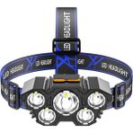 Janva Rc-21 Şarjlı 5 LED 5x T6 Cree LED 36000 Lümen Profosyonel Kafa Feneri Lambası 4 Modlu - Siyah