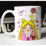 Japanese Anime Sailor Moon Tasarım Baskılı Seramik Çay Kahve Kupası - Beyaz - 199 ml