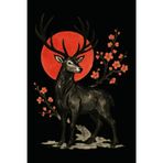 Japanese Deer Dot Grid Notebook – Sumi-e Ink Art with Red Sun, Symbol of Strength and Harmony (Japanese Animals Series): 120 Dot Grid Pages, 6x9, Minimalist Japanese Ink Painting Journal