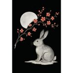 Japanese Lunar Rabbit Dot Grid Notebook with Red Sun: 120 Dot Grid Pages, 6x9, Minimalist Japanese Sumi-e Art Journal