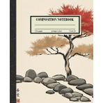 Japanese Zen Garden Notebook: Minimalist Maple Tree & Stones Design, Ink Painting Style, Red & Beige Meditation Journal, Stress Relief Gift for Mindfulness Lovers