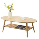 Japon Çift Katmanlı Oval Masif Ahşap Sehpa 120x60x45 CM Modern Tasarım Dayanıklı Mobilya Şık Ev Dekoru Oturma Odası Kahve Dükkanı ve Ofis için Mükemmel