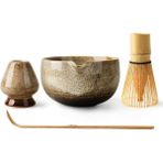 Japon Seremoni Matcha Seti Ağızlı Seramik Kase, Bambu Çırpıcı ve Kaşık ile 4 Parça Kit - Renkli