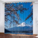Japon Tarzı Erkek ve Kız Çocuk Yatak Odası için Doğal Karartma Perdeleri Modern 3D Dağlar ve Tekneler Tasarım Isı Yalıtımlı ve Soğuk Karşıtı Büyük Genişlik %100 Polyester 2'li Panel Seti 110x215 cm